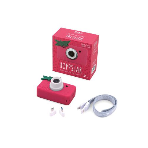 Conteúdo da embalagem da Hoppstar Rookie Strabella: máquina fotográfica, caixa, cabo de carregamento e adaptadores.