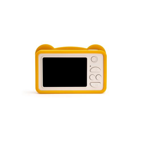 Vista traseira da máquina fotográfica infantil Hoppstar Rookie Yale, mostrando o ecrã e os botões de navegação simples.