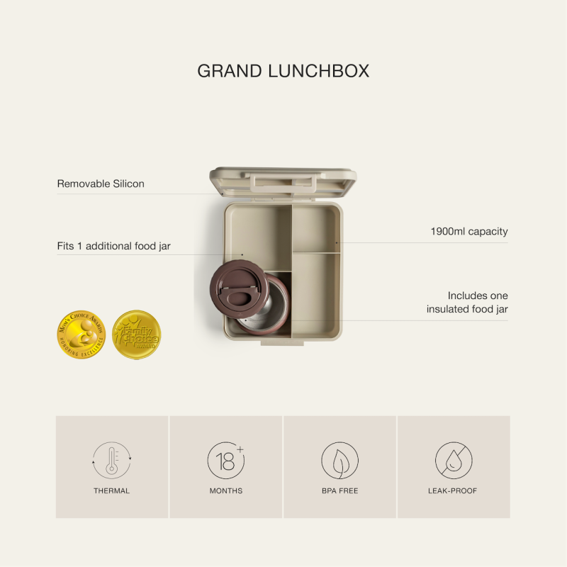 Infográfico da Citron Lancheira Bailarina destacando capacidade de 1900ml, termos térmico, sem BPA e à prova de fugas.