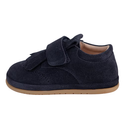 Sapatilha Rooties Carneiras PiuPiu Azul Marinho, vista lateral, destacando a sola flexível e o fecho de velcro.