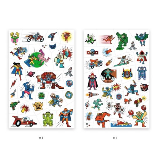 Djeco 50 Heroes and Villains Tattoos Metallic Effect