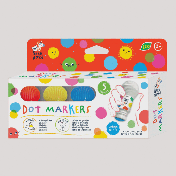 Caixa do conjunto Haku Yoka 5 dot markers, destacando design e características principais do produto.