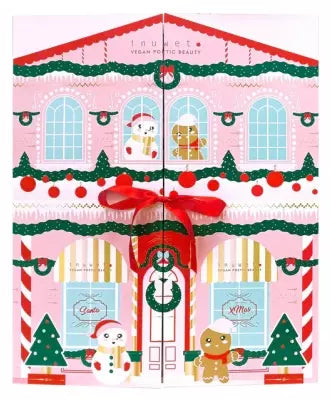 Inuwet Calendário de Advento fechado, com design de casa de bonecas rosa decorada para o Natal.