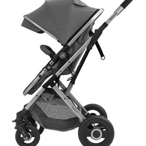 Carrinho de passeio Kikkaboo Scarlett 2 em 1 cinzento, com o assento ligeiramente reclinado e voltado para a frente.