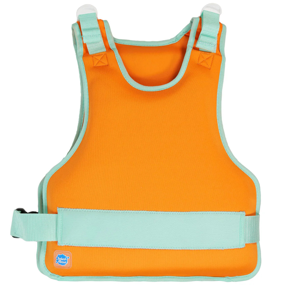 Colete natação Splash About Go Splash Adjustable Swim Vest Laranja e Verde 4-8 Anos visto de frente.
