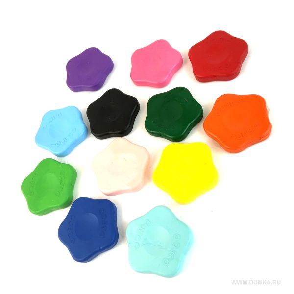 Conjunto completo de 12 lápis de cera Djeco em forma de flor, apresentando todas as cores vibrantes e o formato distinto.