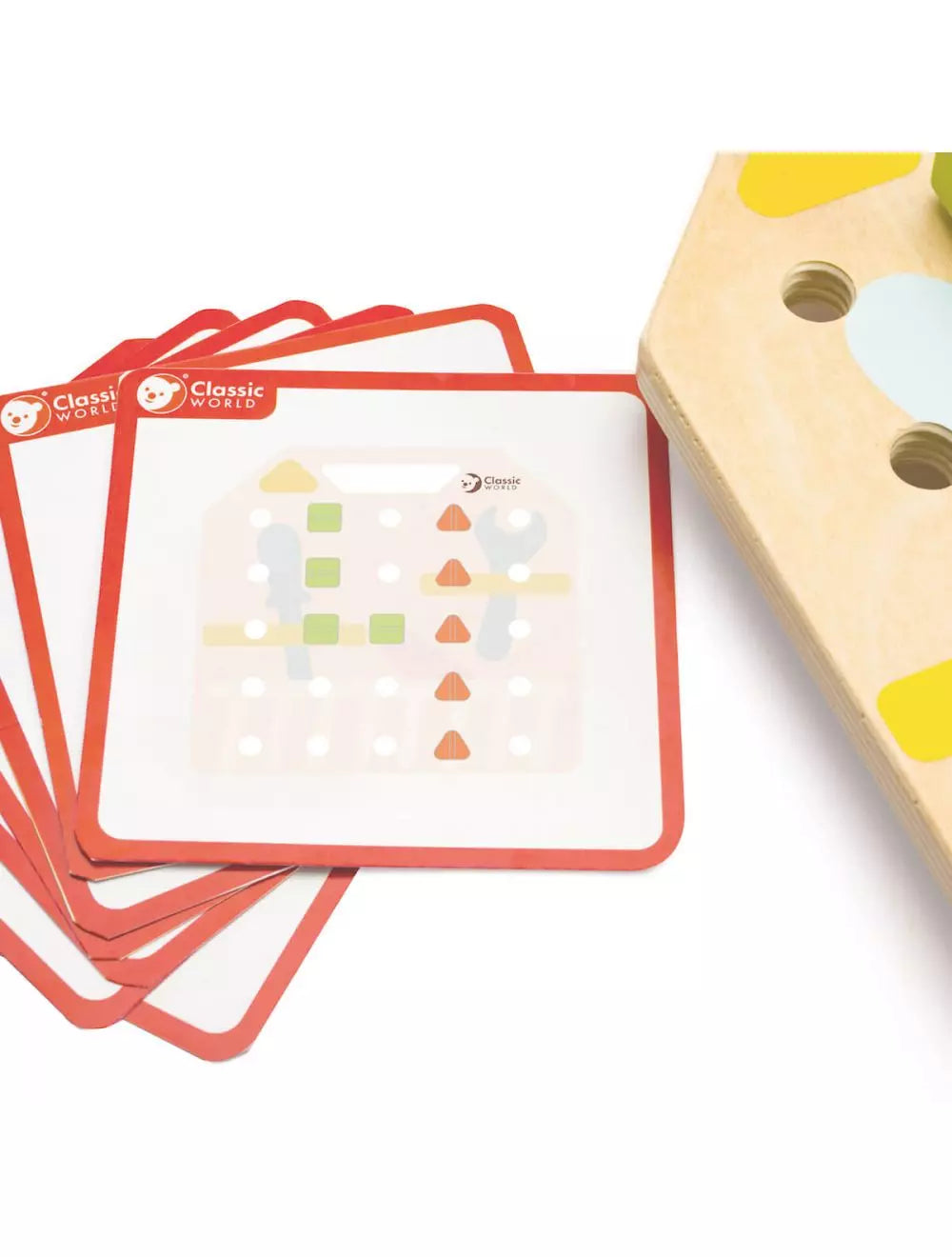 Detalhe das cartas de padrão incluídas no conjunto da tábua de parafusos Classic World.