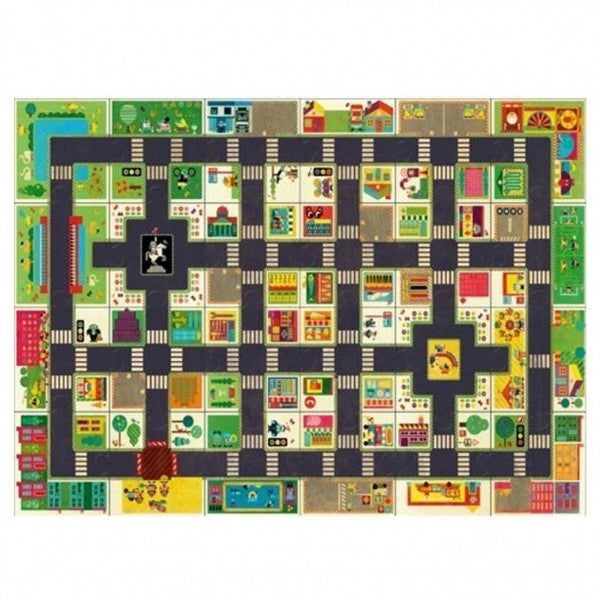 Djeco puzzle pistas da Cidade 24 peças totalmente montado, formando um mapa de cidade.
