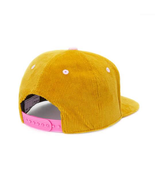 Chapéu de pala/boné Hello Hossy PANA amarelo 2-5 anos, vista traseira com ajuste rosa.