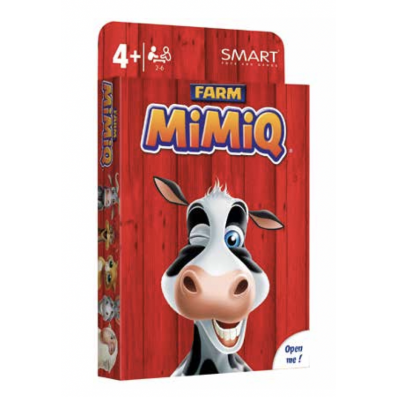 Caixa da versão Farm do jogo MIMIQ com ilustração de uma vaca a fazer careta.