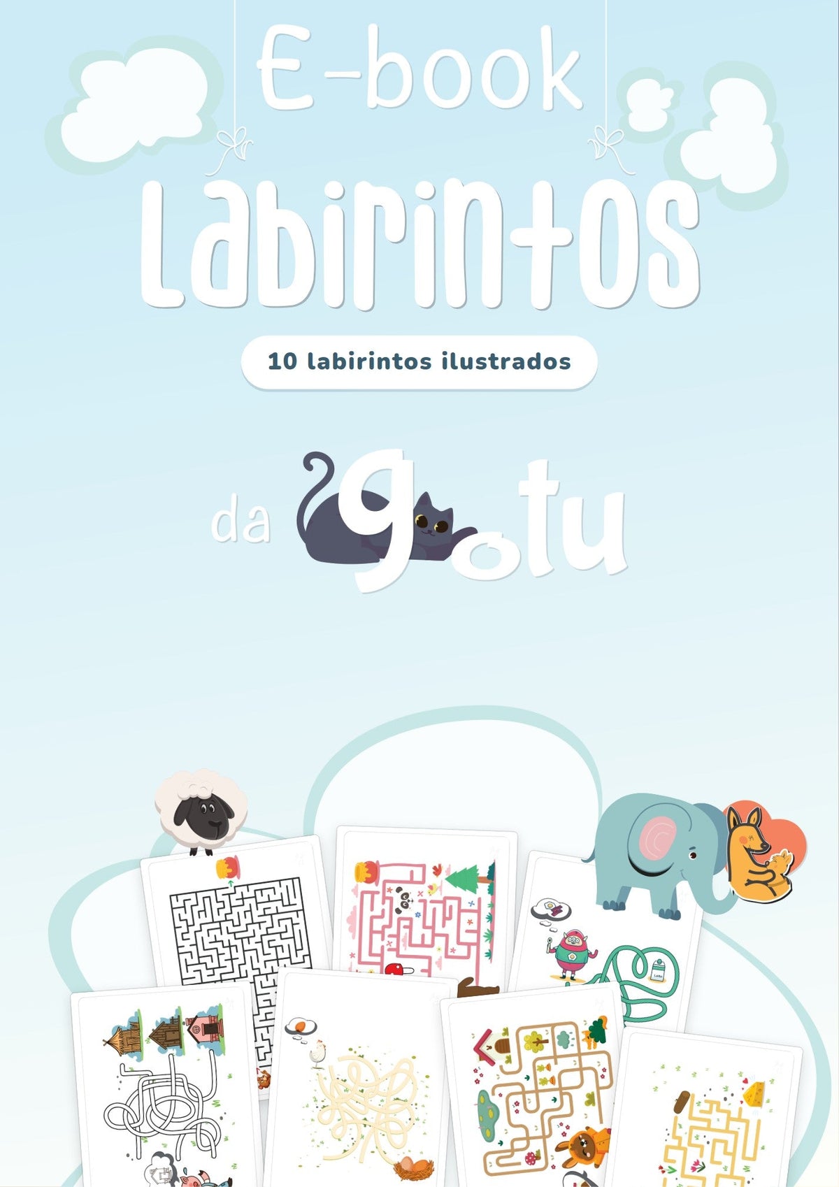 Capa do e-book grátis Labirintos da Gotu, com dez labirintos ilustrados