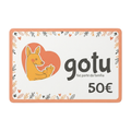 Cartão de oferta Gotu de 50 euros, com o canguru Gotu e o valor impresso no cartão.