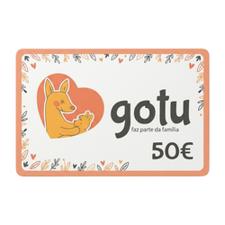Cartão de oferta Gotu de 50 euros, com o canguru Gotu e o valor impresso no cartão.