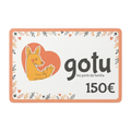 Cartão de oferta Gotu de 150 euros, com o canguru Gotu e o valor impresso no cartão.