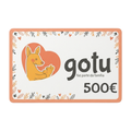 Cartão de oferta Gotu de 500 euros, com o canguru Gotu e o valor impresso no cartão.