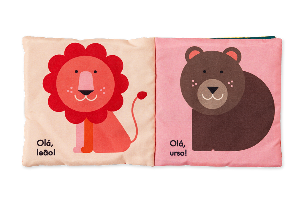 Pormenor das ilustrações do livro de pano Olá, Animais! Selvagens