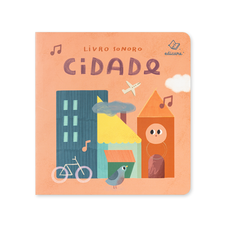 Capa do livro sonoro Cidade da Edicare, com ilustração de rua movimentada