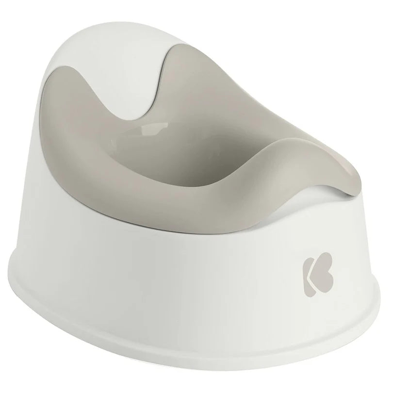 Pote de treino Kikkaboo Nimo na cor Areia, com assento cinzento em destaque sobre a base branca.