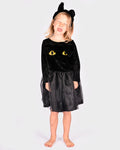 Vestido de gato preto com saia de tutu e orelhas da Den Goda Fen, disfarce de Halloween para menina