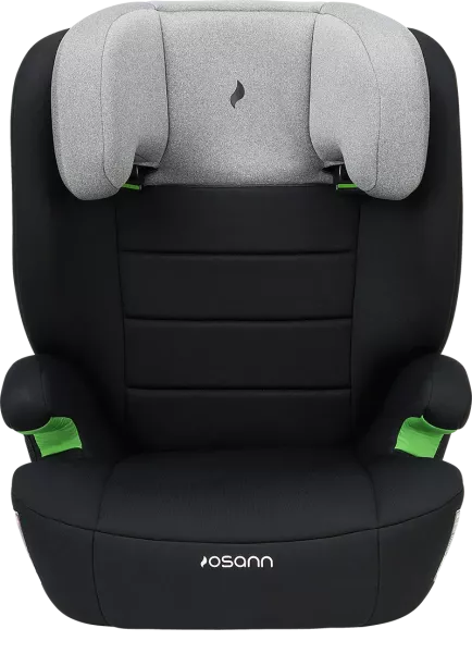  Cadeira auto Musca Isofix em cor preta, com encosto cinza melange, vista em ângulo ligeiramente inclinado para a esquerda.