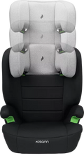 Cadeira auto Musca Isofix Grey Melange, com o encosto e apoio de cabeça ajustado para a máxima altura, vista frontal.