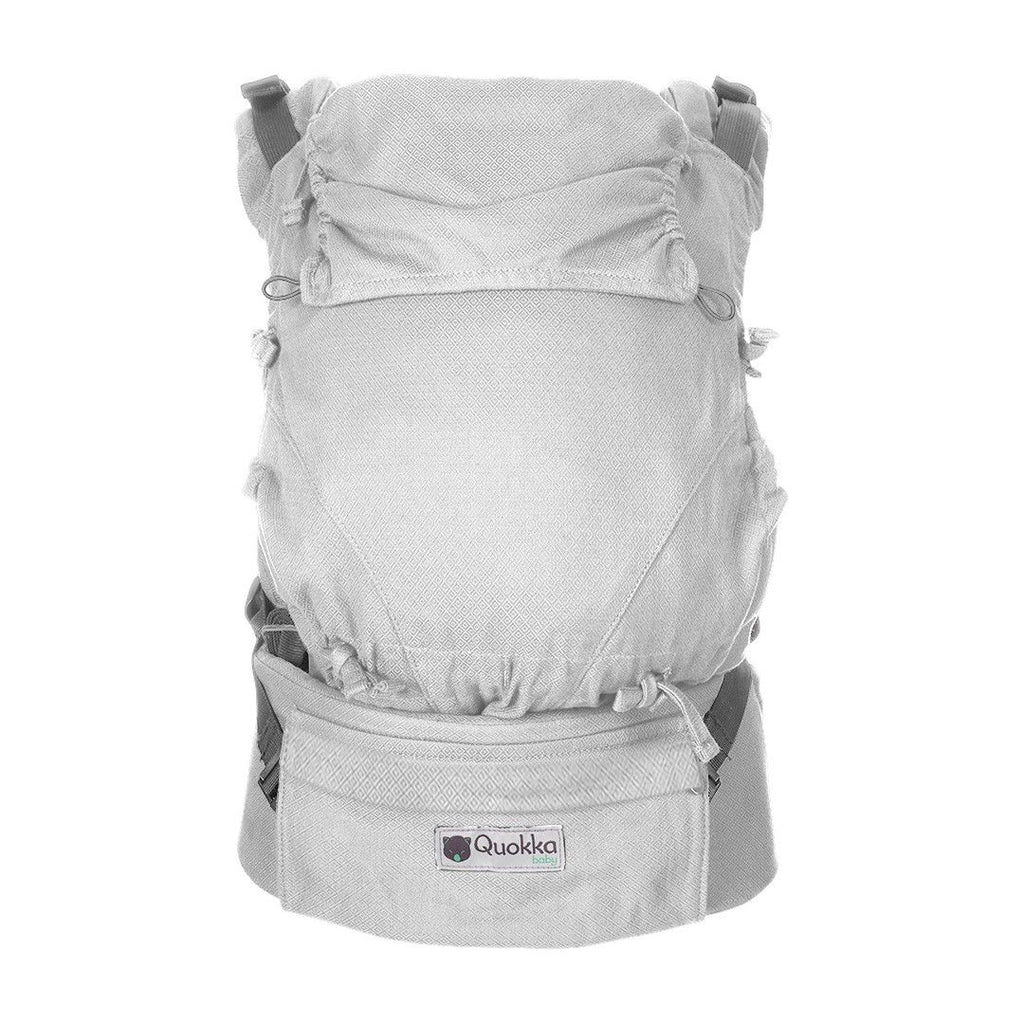 Pormenor do painel e das alças da mochila Quokkababy E-Carrier Silver Diamond