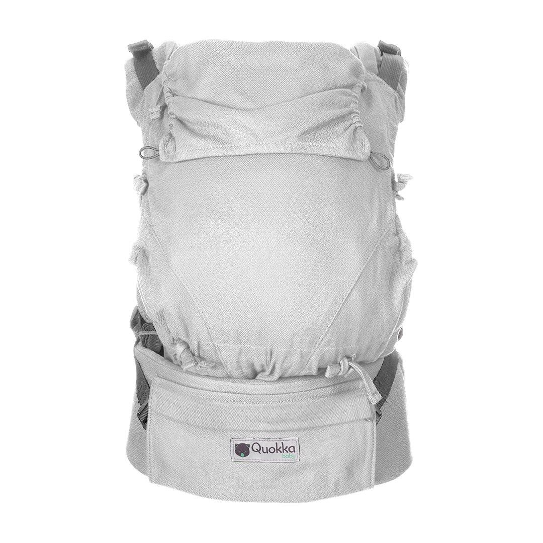 Pormenor do painel e das alças da mochila Quokkababy E-Carrier Silver Diamond
