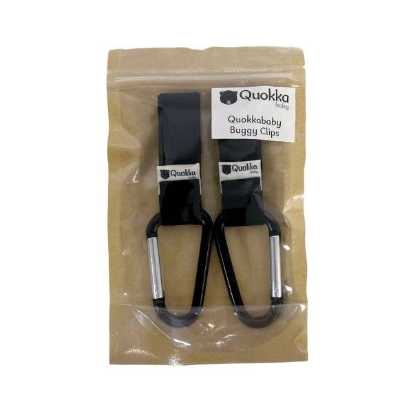 Pormenor do mosquetão e da tira ajustável dos Buggy Clips Quokkababy
