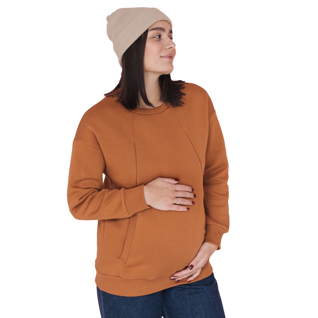 Camisola oversize de maternidade e amamentação Love and Carry na cor Curry