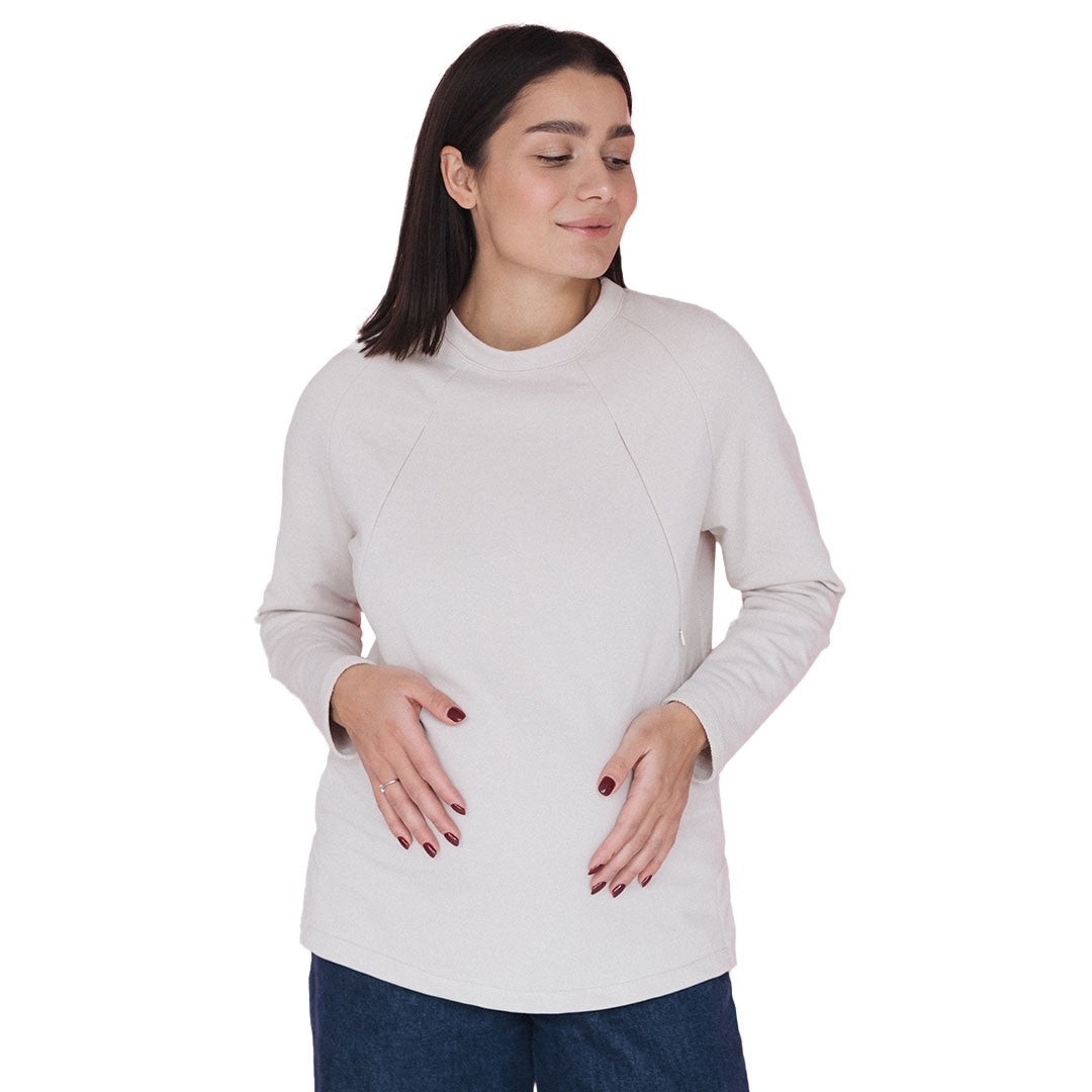 Camisola oversize de maternidade e amamentação Love and Carry na cor Ivory