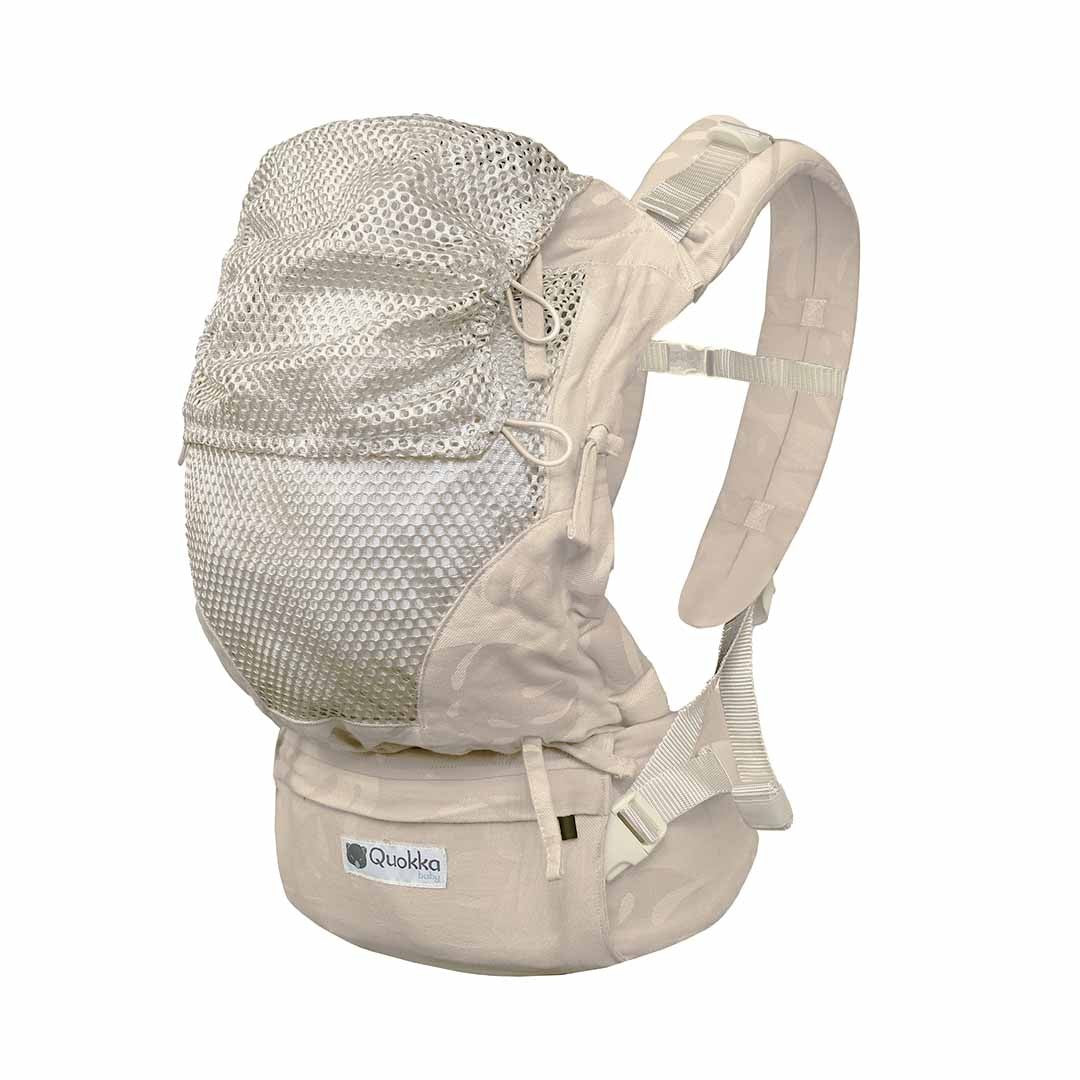 Pormenor da malha 3D do painel da mochila Quokkababy E-Carrier Mesh Taupe Leaves