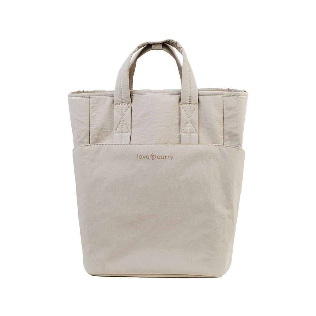 Mochila maternal Love and Carry bege, vista de frente