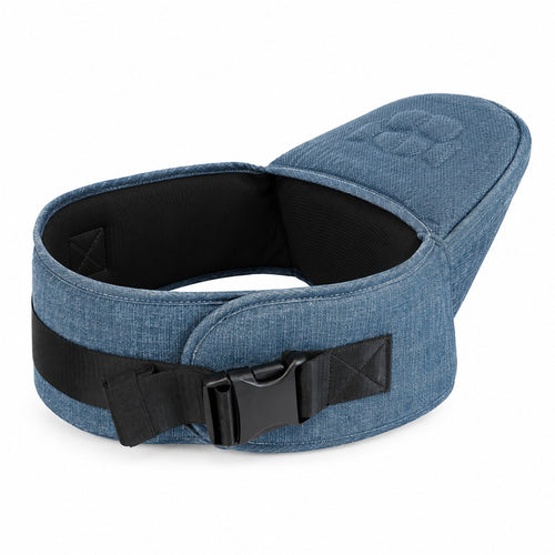 Pormenor do assento rígido e da base antiderrapante do Hip Seat Quokkababy Denim