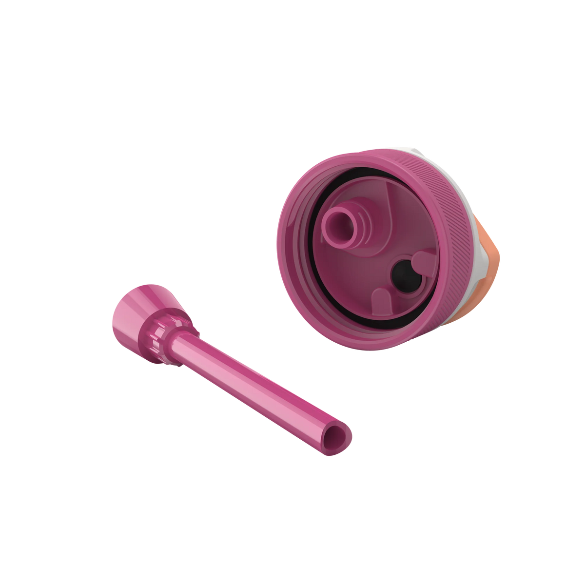 Vista detalhada da tampa da garrafa Kambukka LAGOON Toekan Love 400ml desmontada, mostrando o bico e o tubo de sucção.