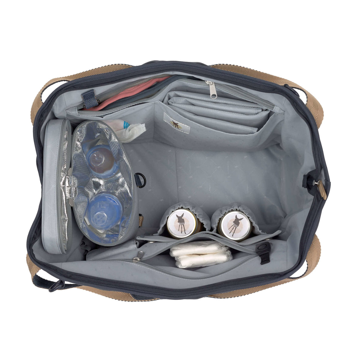 Bolsa de Maternidade Lassig para Gémeos na cor azul-marinho com triângulos, fotografia 3 de 8 do produto