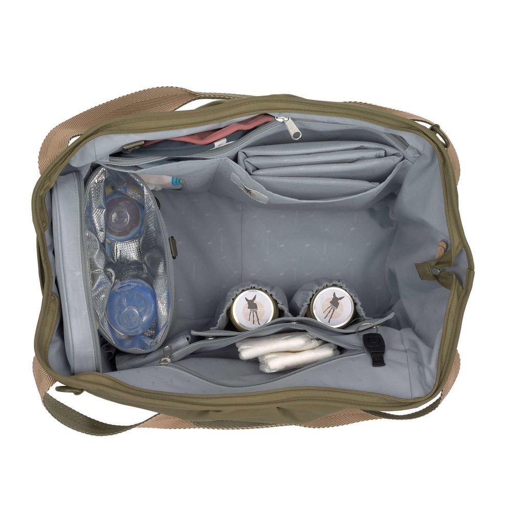 Bolsa de Maternidade Lassig para Gémeos na cor verde oliva, fotografia 4 de 8 do produto