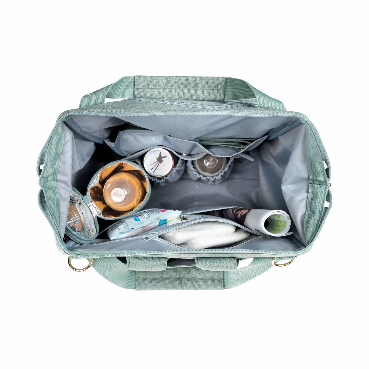 Mochila de Maternidade Lassig Glam Goldie na cor menta, fotografia 4 de 8 do produto