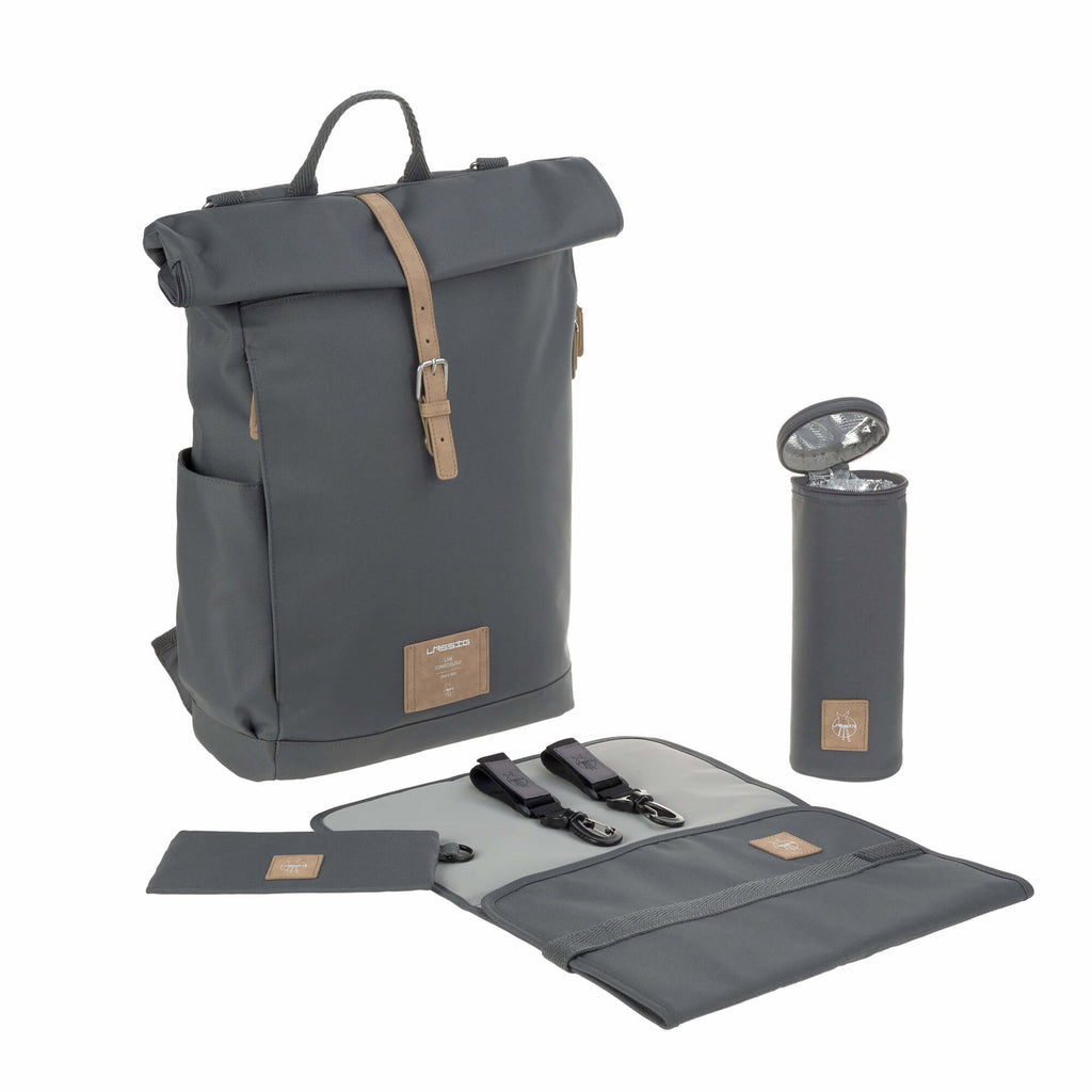 Mochila de Maternidade Lassig Rolltop na cor antracite, fotografia 1 de 8 do produto