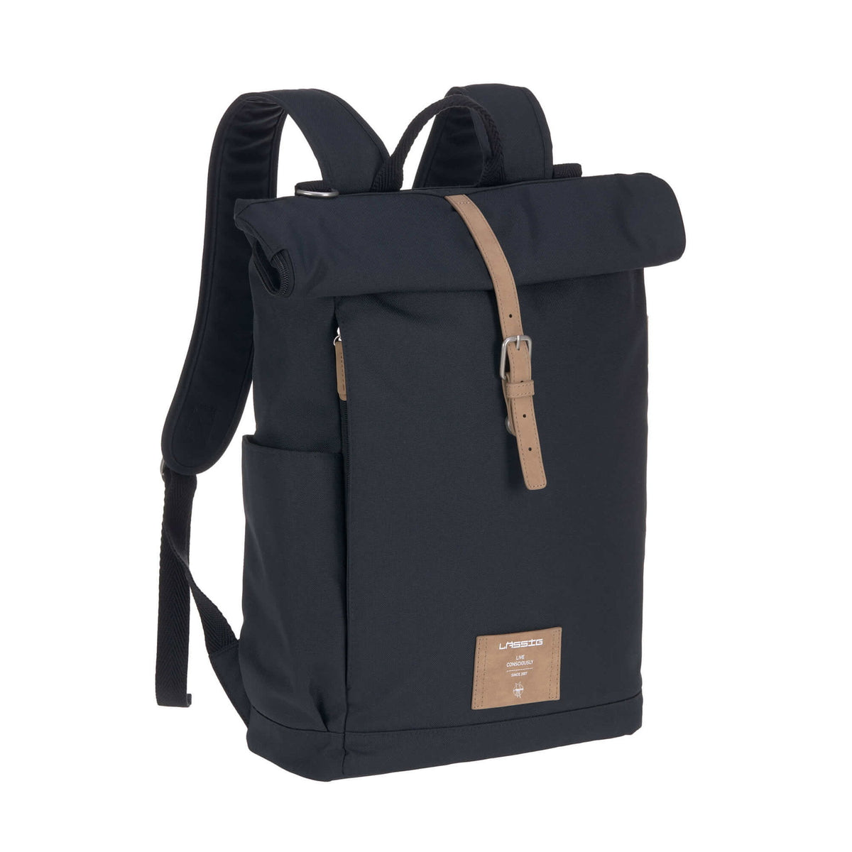 Mochila de Maternidade Lassig Rolltop na cor azul noite, fotografia 3 de 8 do produto