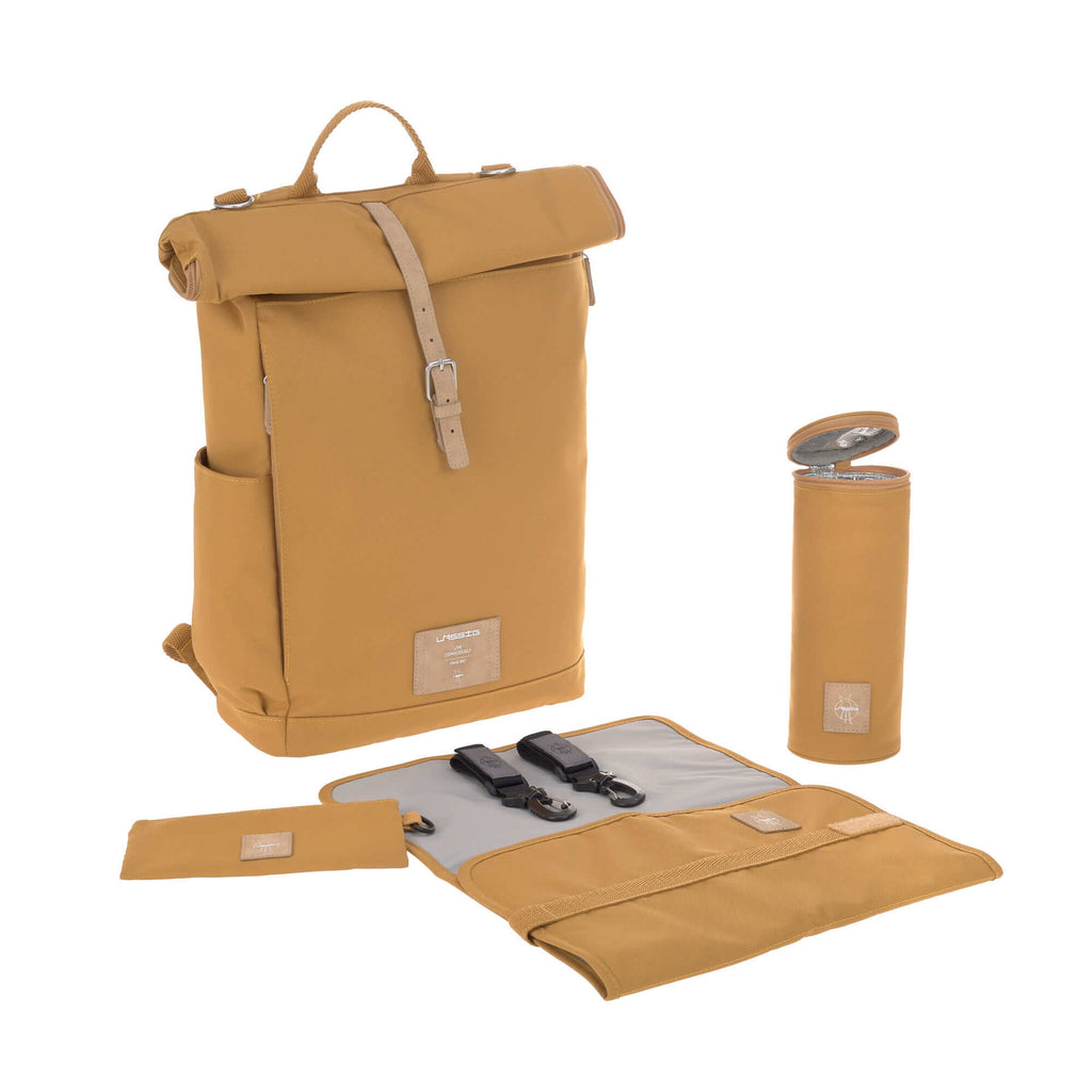 Mochila de Maternidade Lassig Rolltop na cor caril, fotografia 1 de 8 do produto