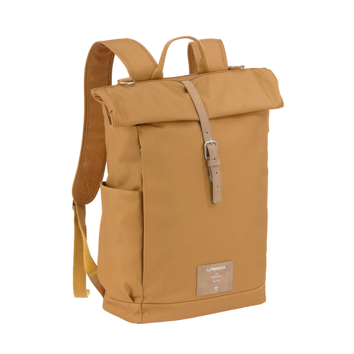 Mochila de Maternidade Lassig Rolltop na cor caril, fotografia 3 de 8 do produto