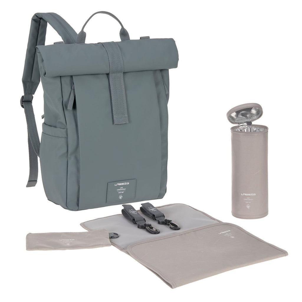 Mochila de Maternidade Lassig Rolltop Up na cor antracite, fotografia 1 de 8 do produto