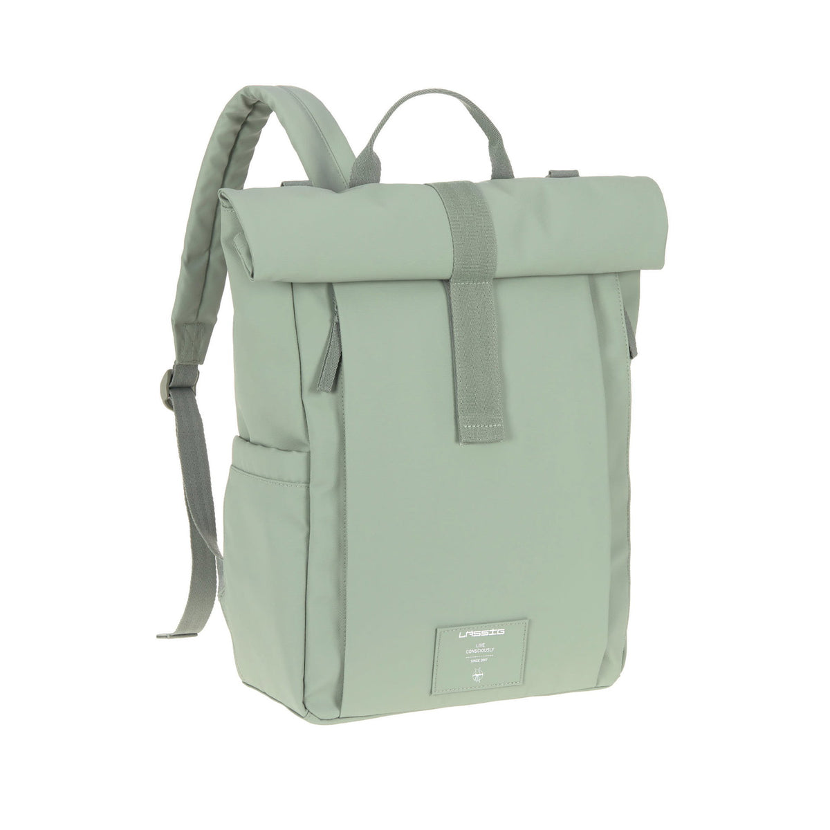 Mochila de Maternidade Lassig Rolltop Up na cor verde prateado, fotografia 3 de 8 do produto