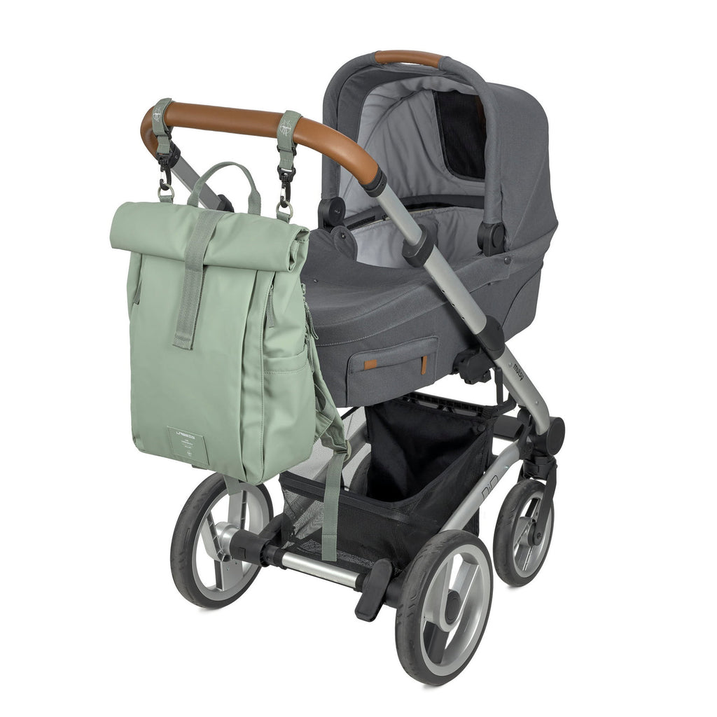 Mochila de Maternidade Lassig Rolltop Up na cor verde prateado, fotografia 5 de 8 do produto
