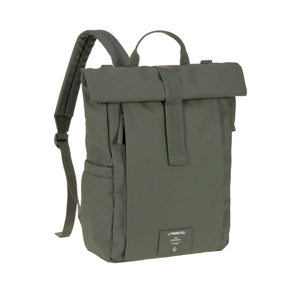 Mochila de Maternidade Lassig Rolltop Up na cor verde oliva, fotografia 3 de 8 do produto