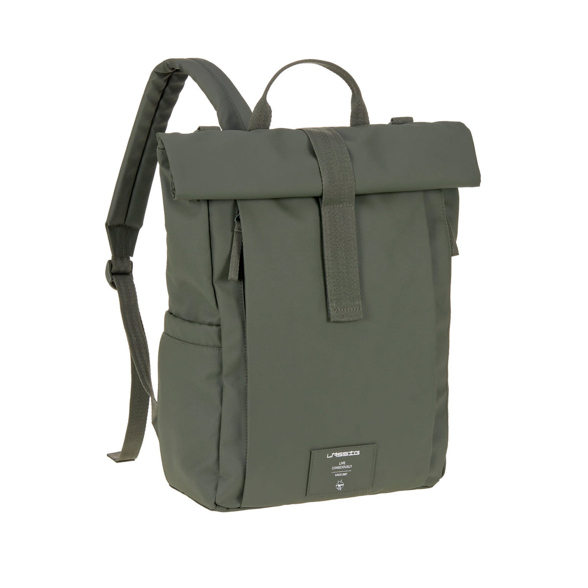 Mochila de Maternidade Lassig Rolltop Up na cor verde oliva, fotografia 3 de 8 do produto