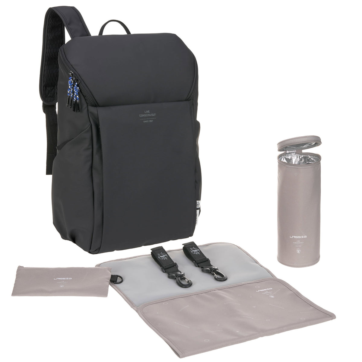 Mochila de Maternidade Lassig Slender Up na cor preto, fotografia 1 de 8 do produto