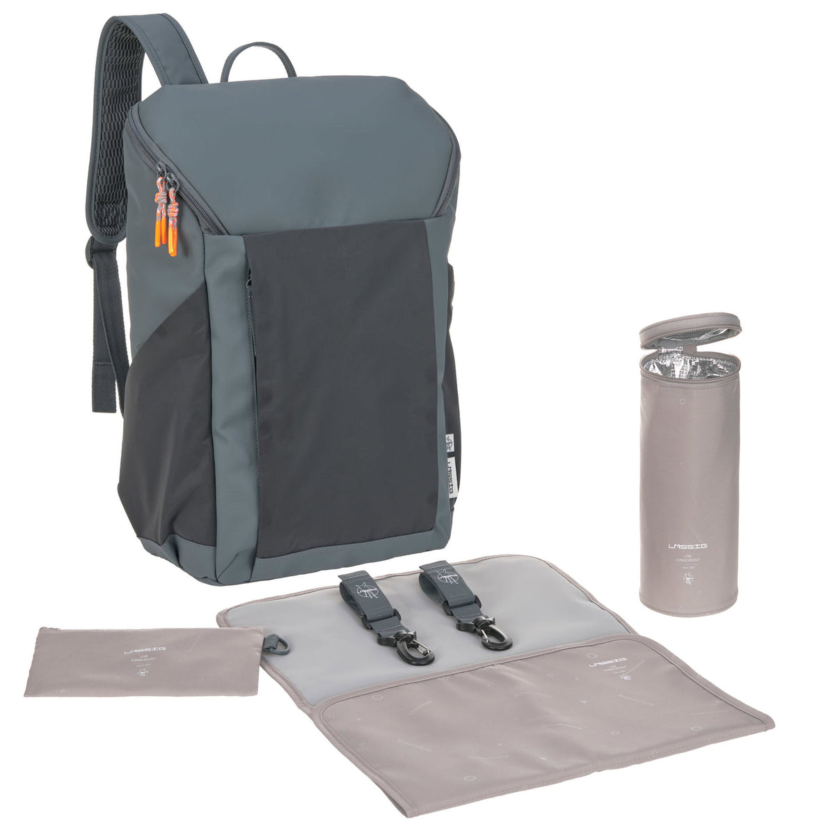 Mochila de Maternidade Lassig Slender Up Refletora na cor antracite, fotografia 1 de 8 do produto