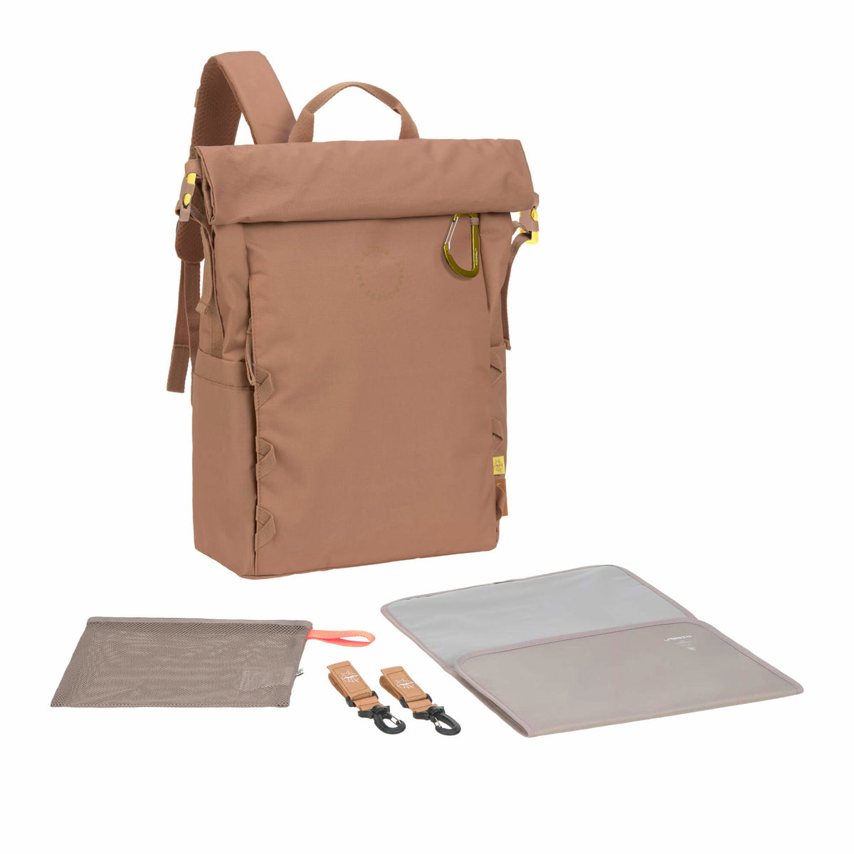 Mochila de Maternidade Lassig Outdoor Rolltop na cor amêndoa, fotografia 1 de 8 do produto