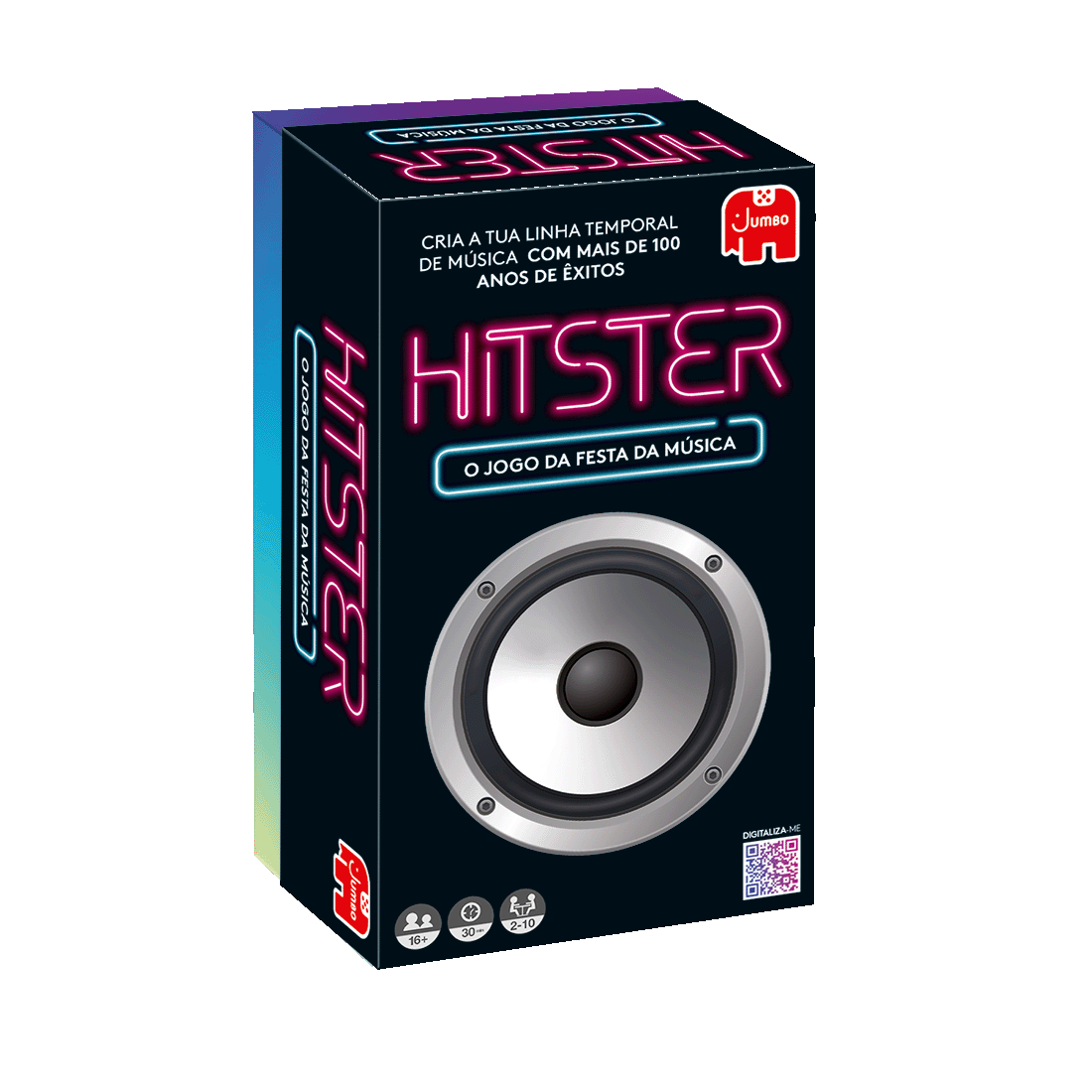Caixa do Hitster Jogo Musical Original Edição Portuguesa em perspetiva, na embalagem original da marca